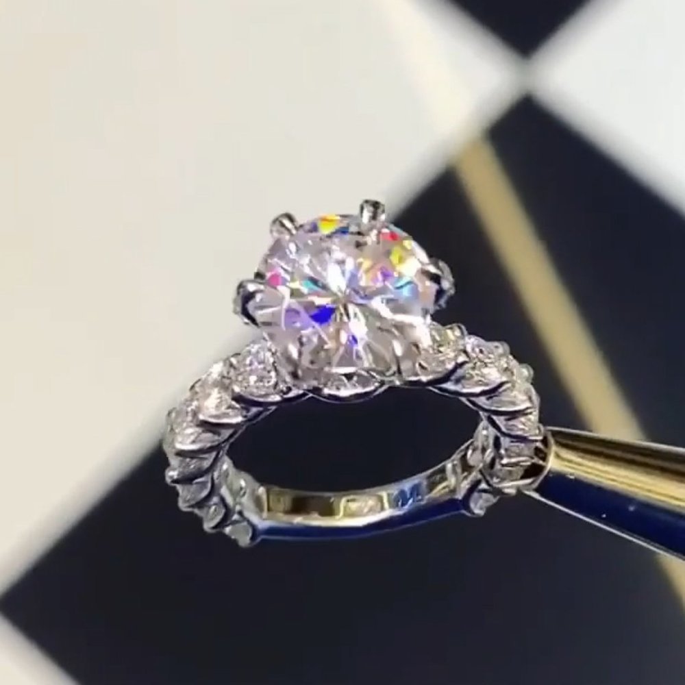 🎀 Luxury Large Round Gemstone Anillos Bling Bling Zircon Rings for Women, PD190 - Picture 7 of 8